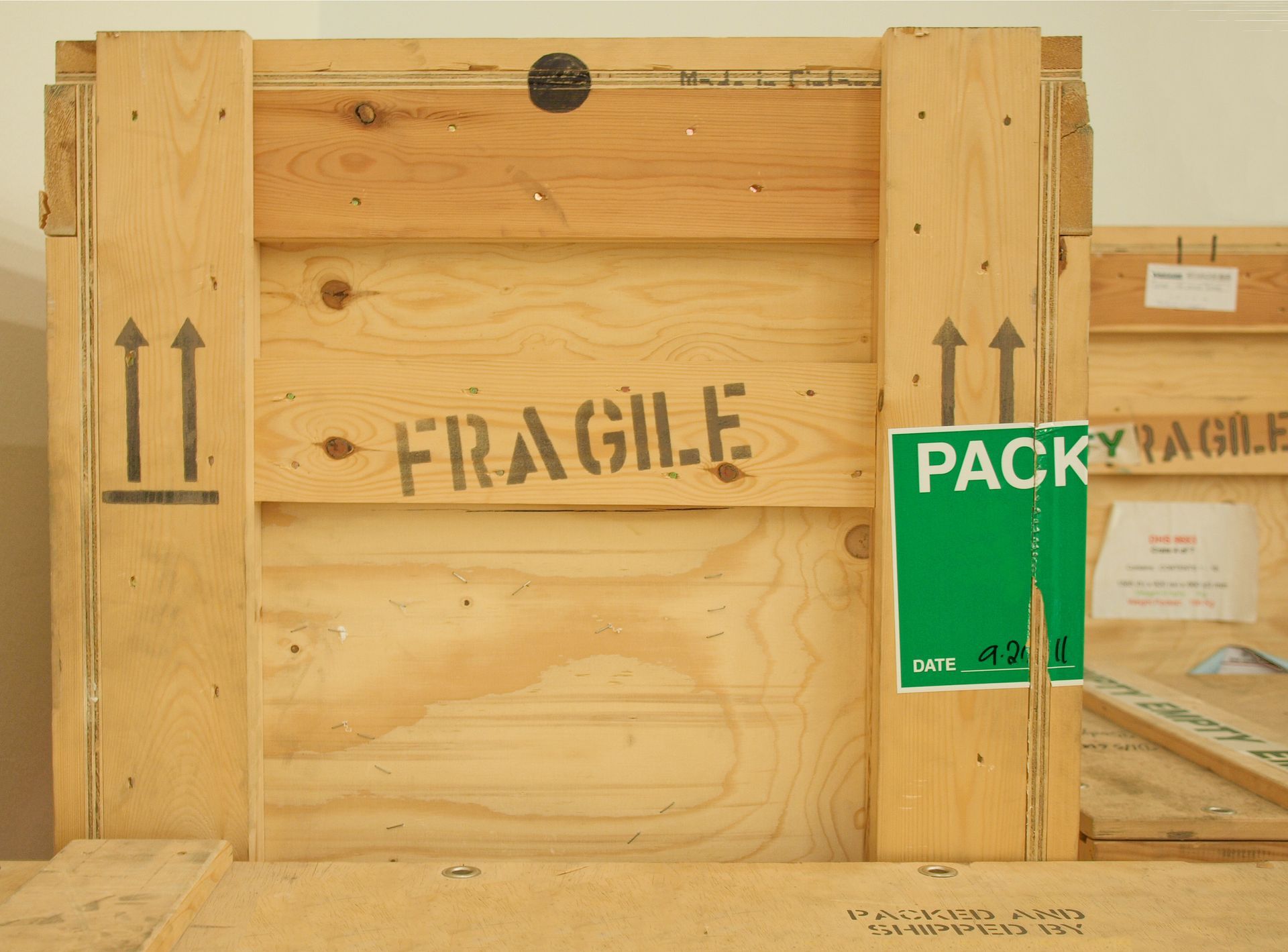 a wooden crate with fragile written on it