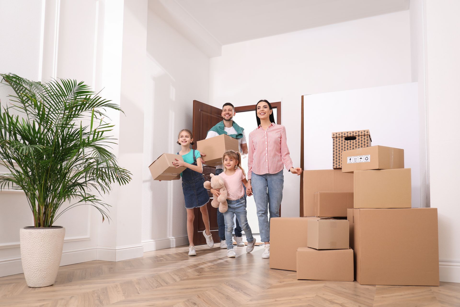 happy family moving into a new home