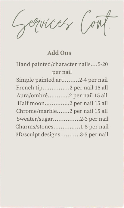 A card that says ' services cost ' on it