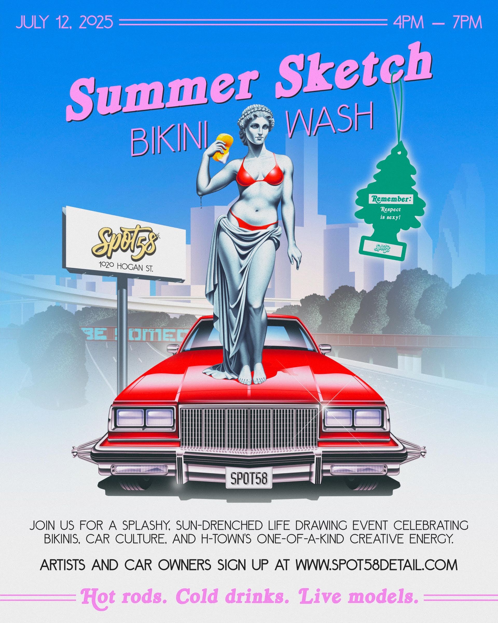 A poster for the Summer Sketch Bikini Wash at Spot58