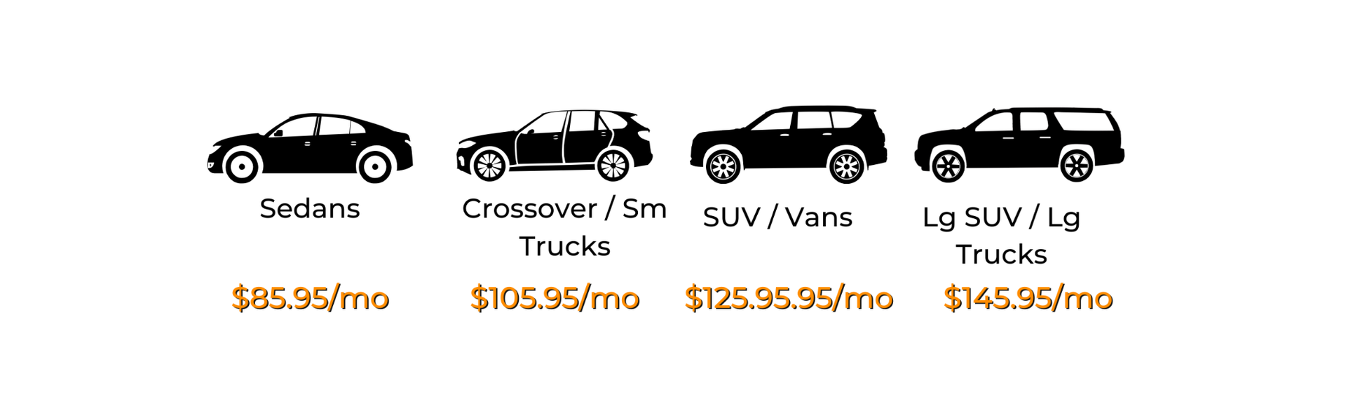 Four different types of cars are shown on the membership menu for Spot58 Car Wash and Detail Center in North Houston