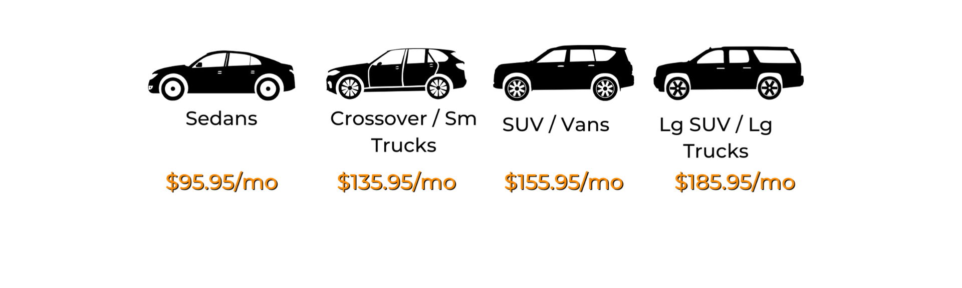 Four different types of cars are shown on the membership menu for Spot58 Car Wash and Detail Center in North Houston