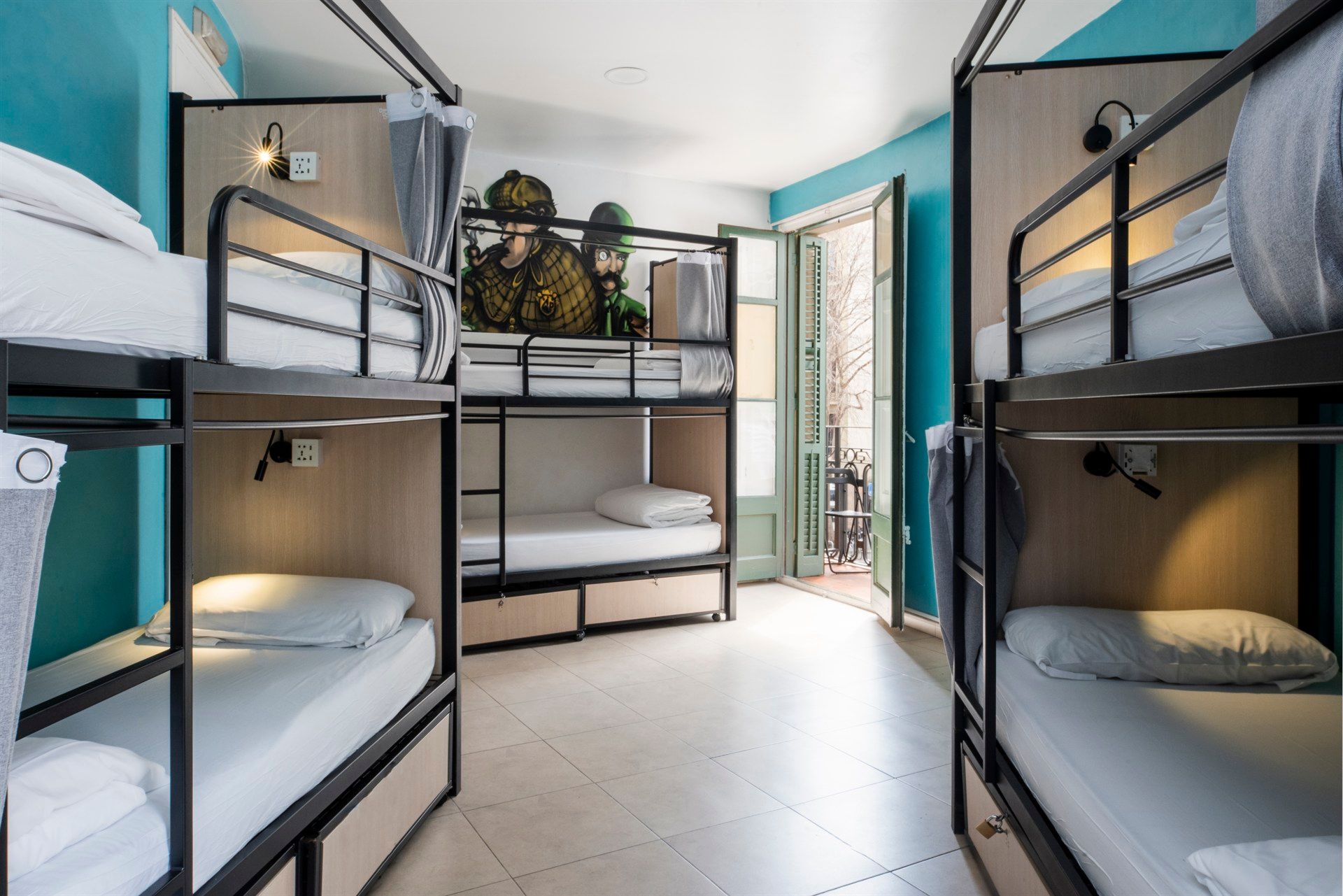 There are many bunk beds in this room.