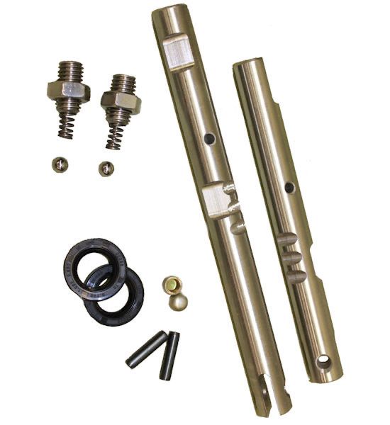 Black and silver transfer case with two levers, likely for a vehicle.