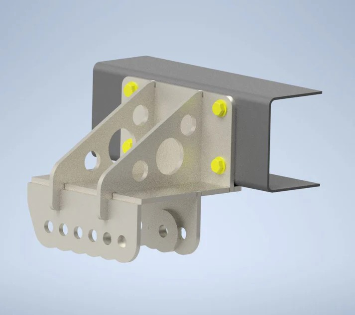 Two welded steel brackets with multiple holes, likely for mounting.