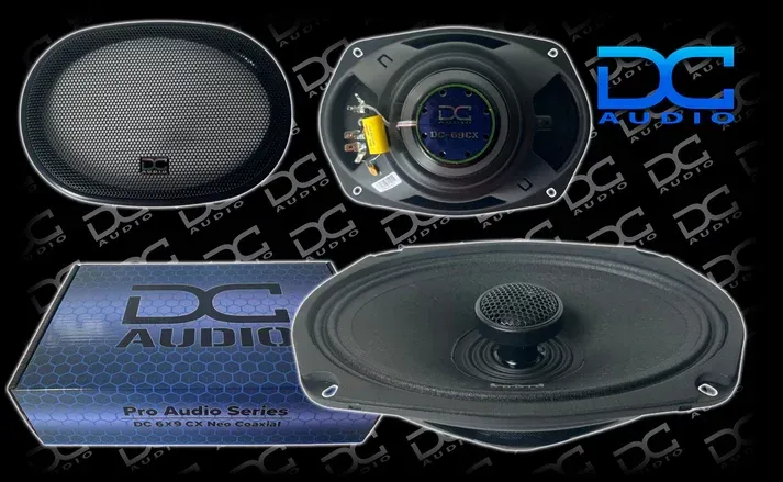 A bunch of speakers with the word dc audio on them