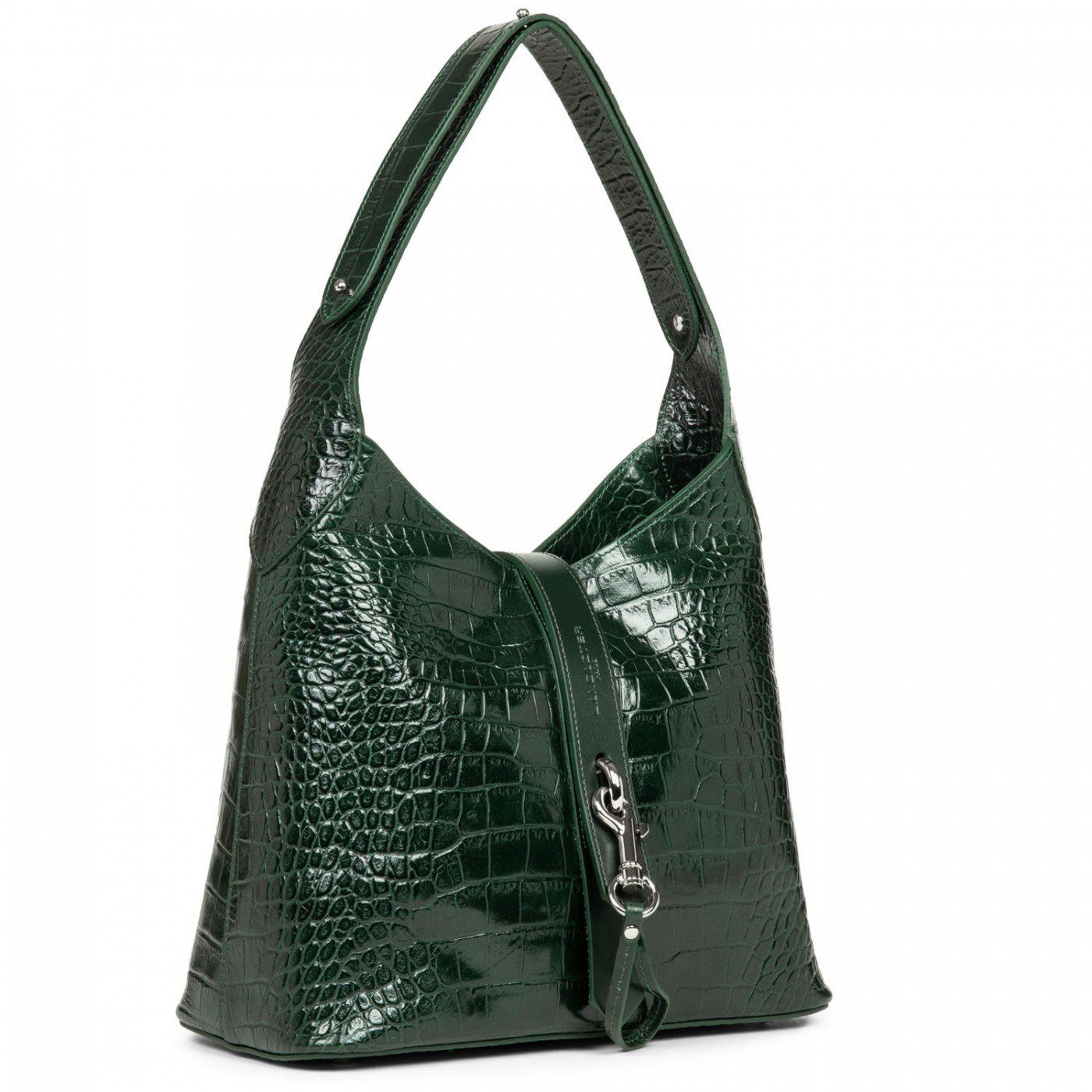 sac en cuir croco couleur vert foncé fermeture boucle