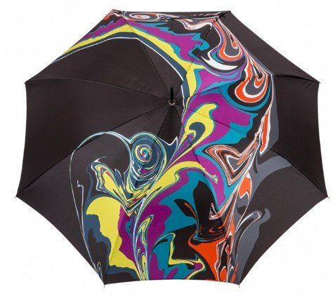 parapluie noir à motifs colorés
