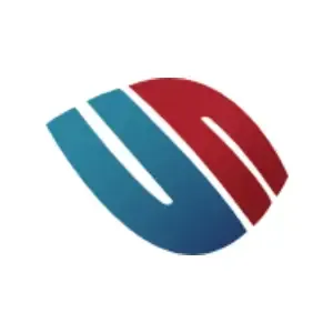 Red and blue stylized logo, resembling the letter "M" or a swoosh shape.