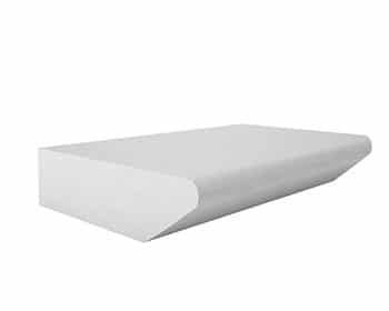 A white shelf with a curved edge on a white background.