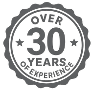 A seal with the words `` over 30 years of experience '' written inside of it.