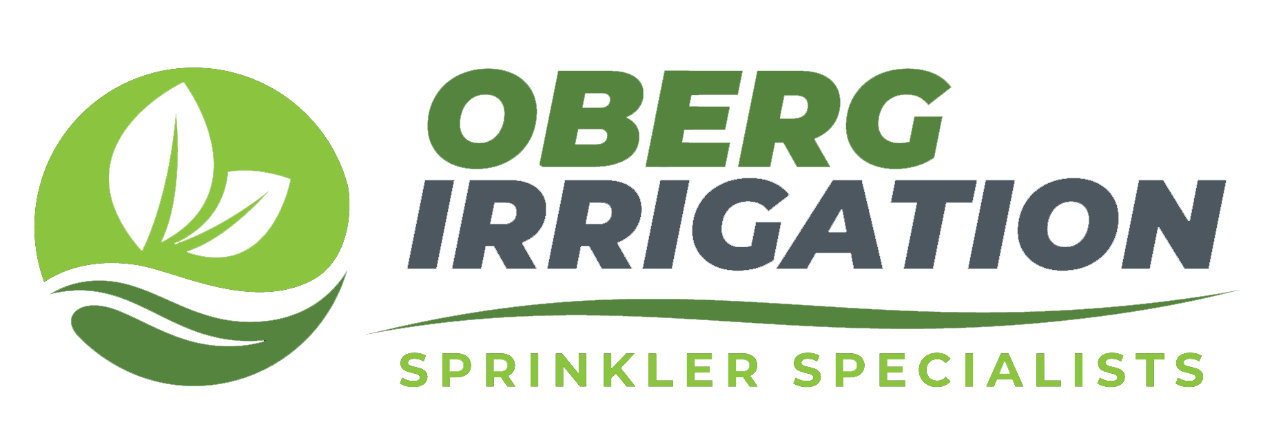 A logo for a company called oberg irrigation sprinkler specialists
