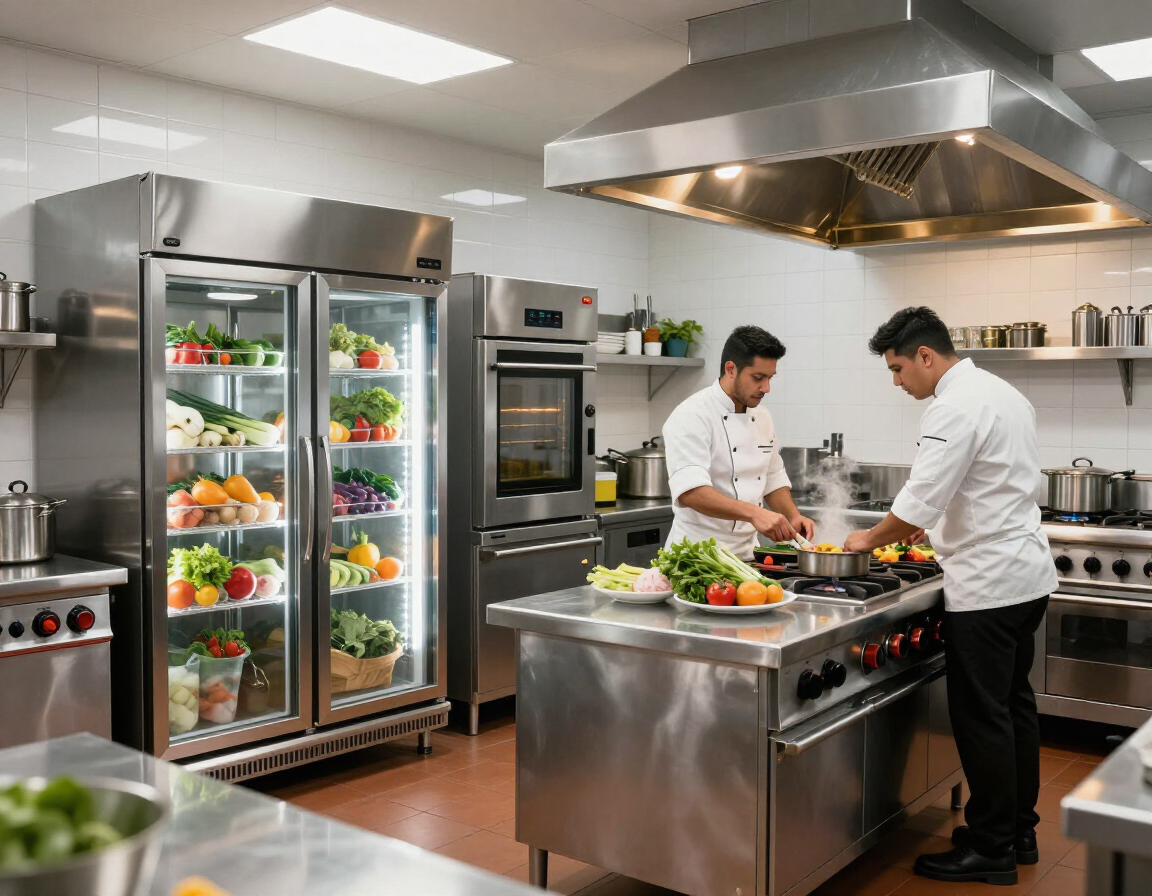 Cocina industrial con equipos de refrigeración