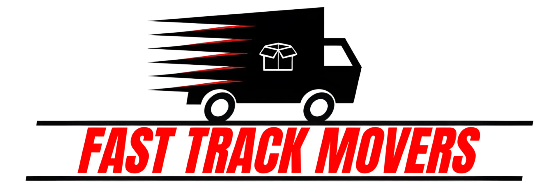 Fast Track Movers logo with black moving truck and red italic text on white background