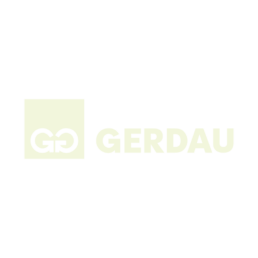Logotipo da Gerdau: quadrado verde-claro com "G" e "o" entrelaçados; texto "GERDAU" à direita.