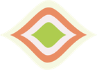 Formato de diamante com camadas de verde claro, laranja, branco e verde.