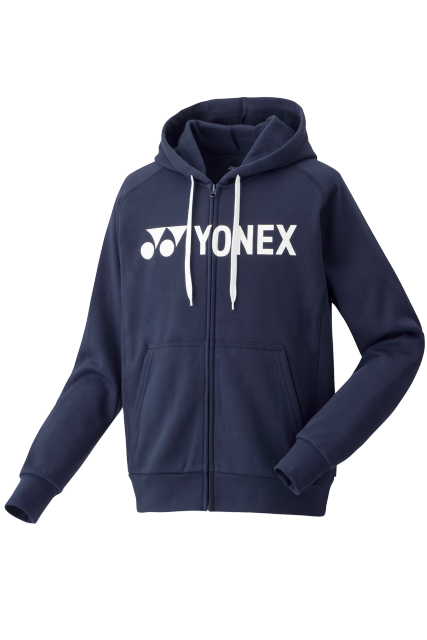 Een blauwe hoodie met het woord yonex erop