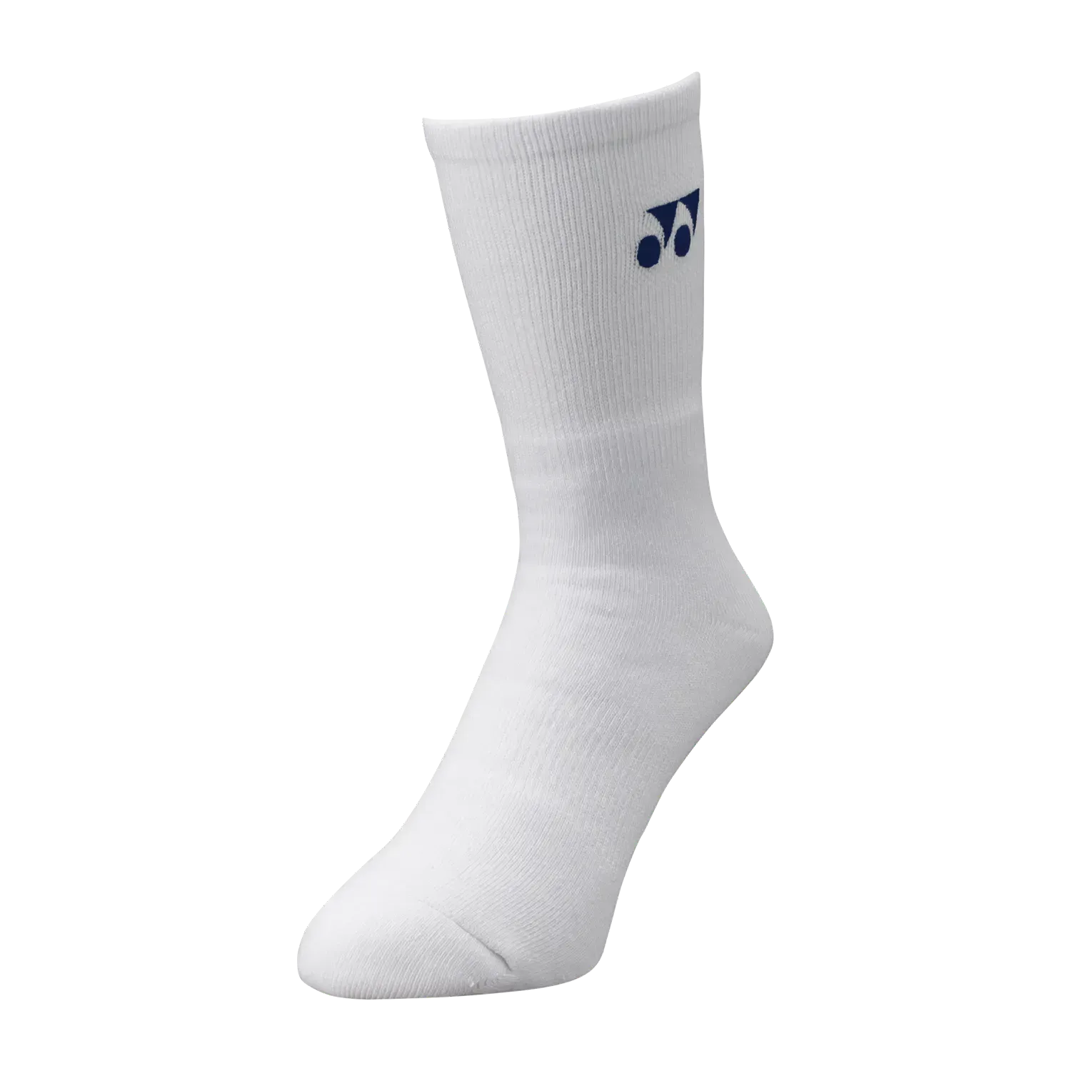 Een paar witte sokken met een yonex-logo erop
