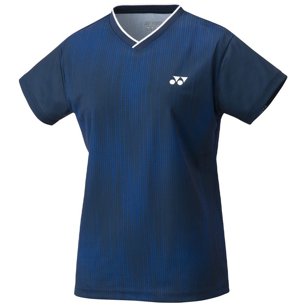 Een blauw t-shirt met een v-hals en korte mouwen