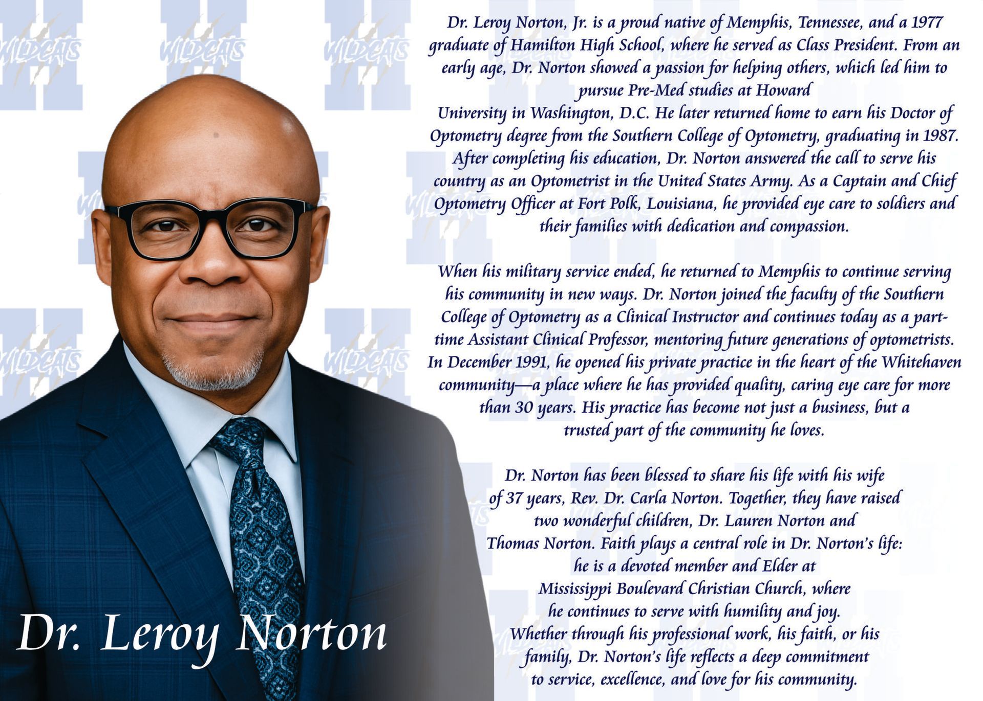 Dr. Leroy Norton with text detailing his accomplishments.