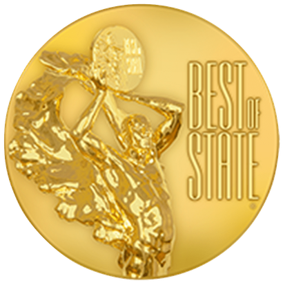 Gold Best of State award with dancing figure.