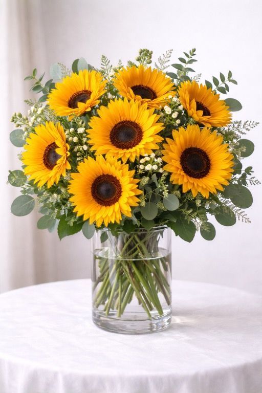 Golden Sunshine Sunflower Vase