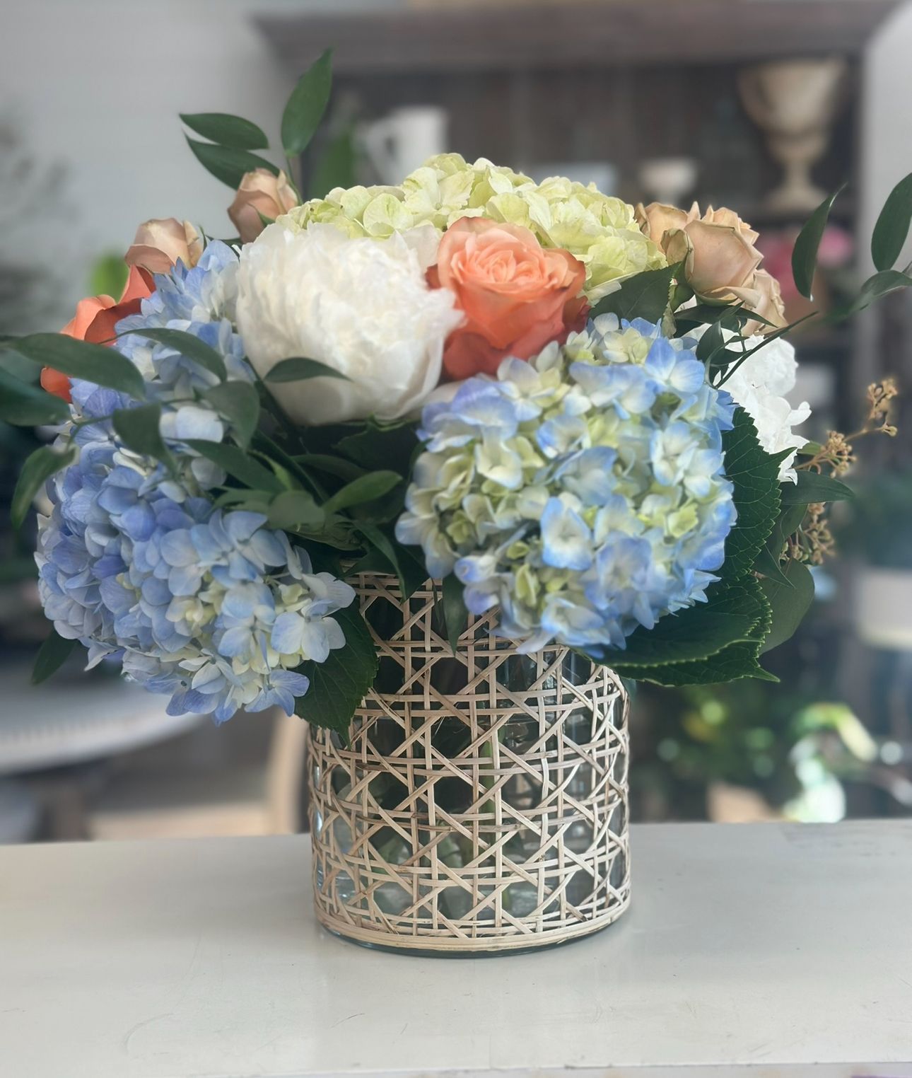 Pastel Garden Hydrangea & Rose Arrangement