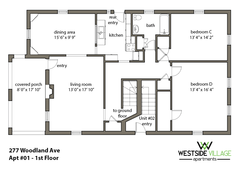 277 Woodland Ave. Floor Plan: Apartment 1 First Floor