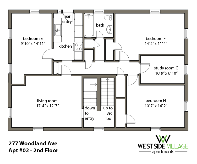 277 Woodland Ave. Floor Plan: Apartment 2 Second Floor