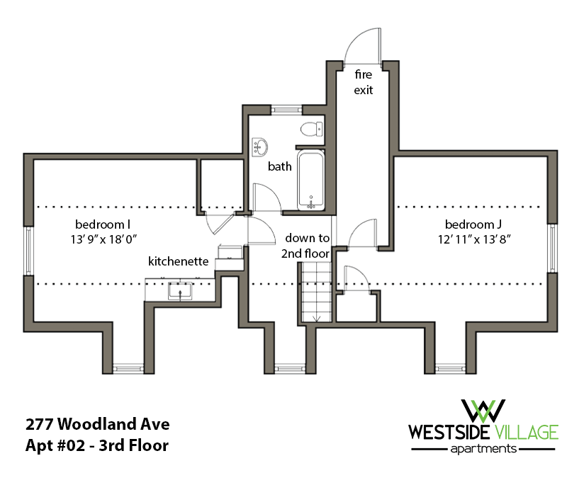 277 Woodland Ave. Floor Plan: Apartment 2 Third Floor