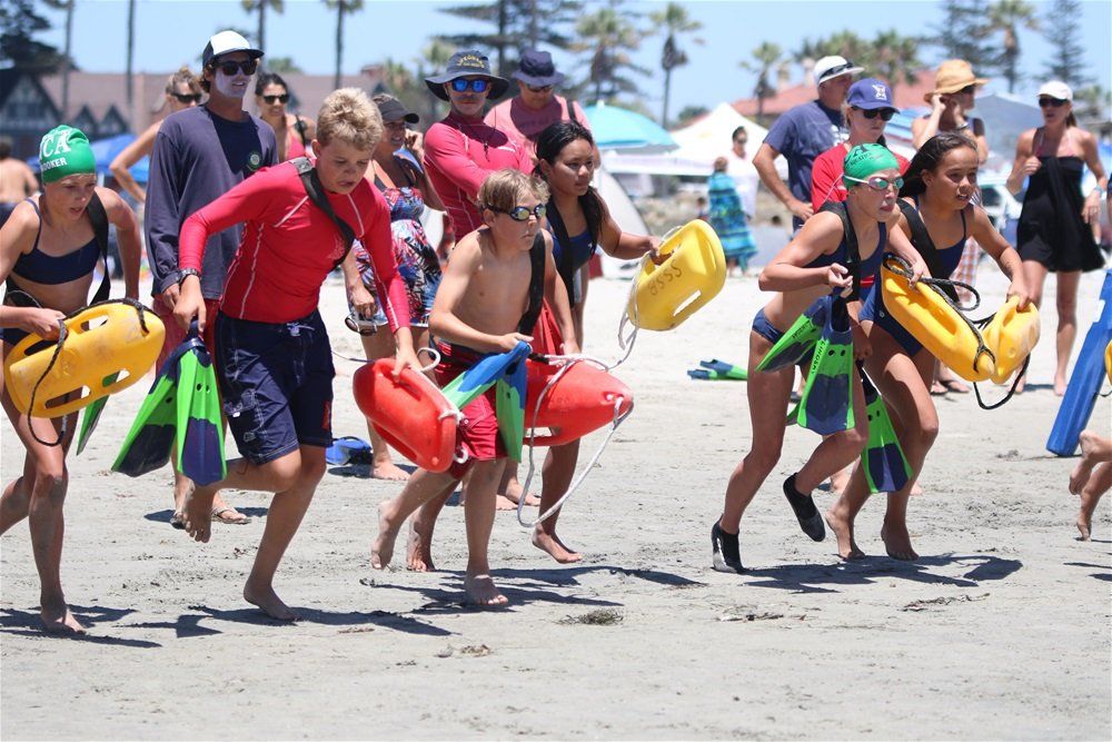 young boys and girls in a jr. lifeguard competition