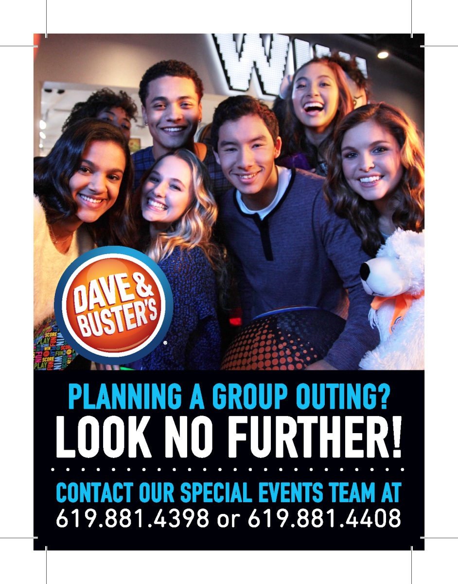 Brochure for Dave and Busters promoting group outing