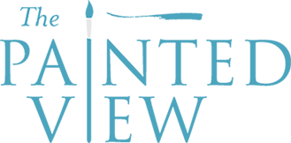A blue logo for the painted view with a brush