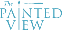 A blue logo for the painted view with a brush