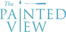 A blue logo for the painted view with a brush