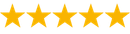 Five yellow stars are lined up in a row on a white background.