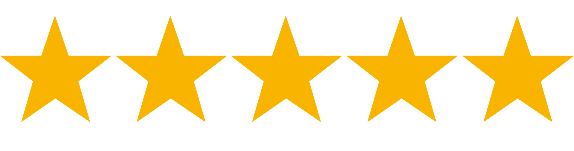 Five yellow stars are lined up in a row on a white background.