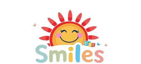 A blue background with yellow text that says smiles child care