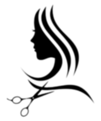 Silhouette of a woman with flowing hair, with scissors cutting through the hair.