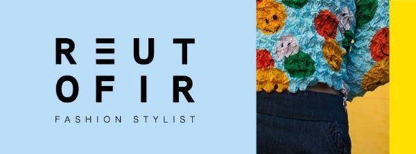 באנר כחול וצהוב לסטייליסט אופנה.