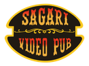 Logo del Sagari Video Pub: ovale marrone con bordo giallo, testo in arancione e sfumato giallo.