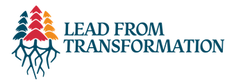 A logo for lead from transformation with trees and people holding hands