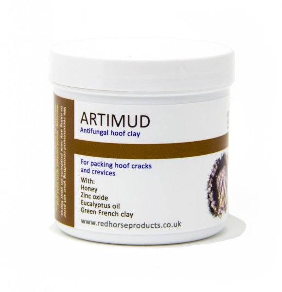 A jar of artimud for packing hoof cracks and crevices