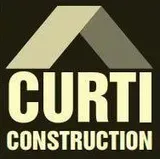 A logo for Curti Construction a roofing contractor in La Crosse, WI. Logo with a triangle on a black background.
