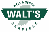 Logo for Walt's Well & Septic Services, features 