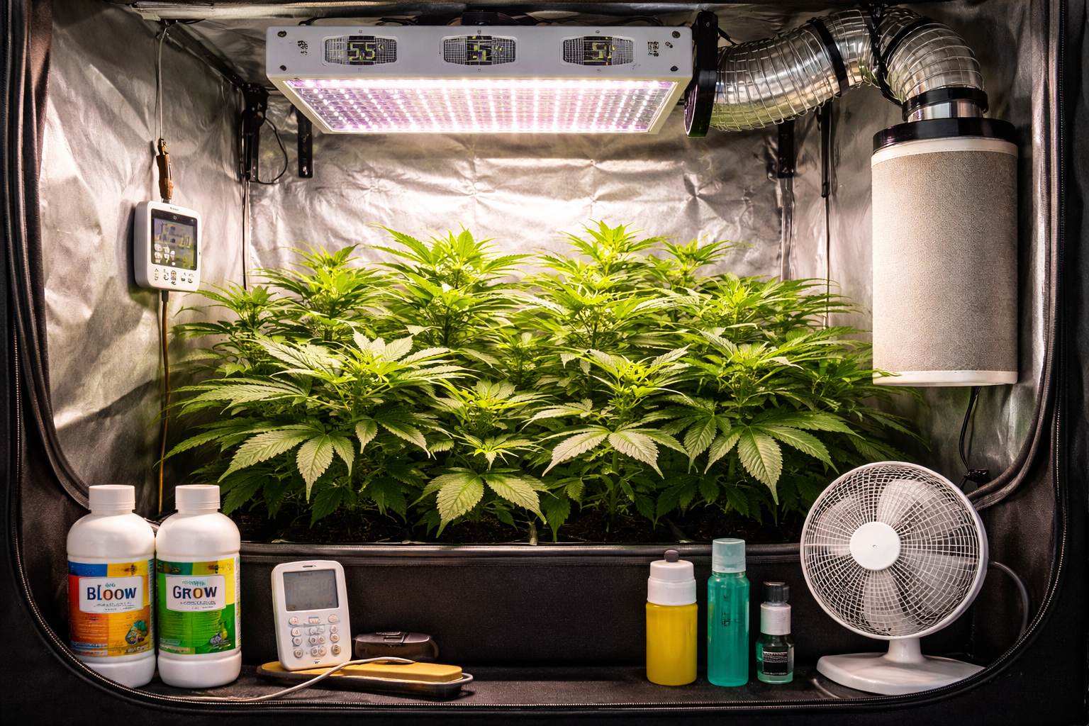 grow box per coltivazione indoor con lampade LED ventilazione e fertilizzanti per coltivare piante i
