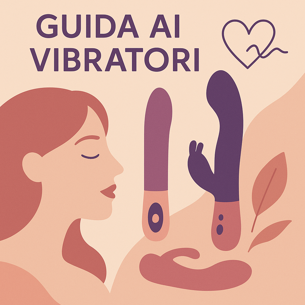 Illustrazione pastello per guida ai vibratori, con figure stilizzate e tono elegante del sexy shop.