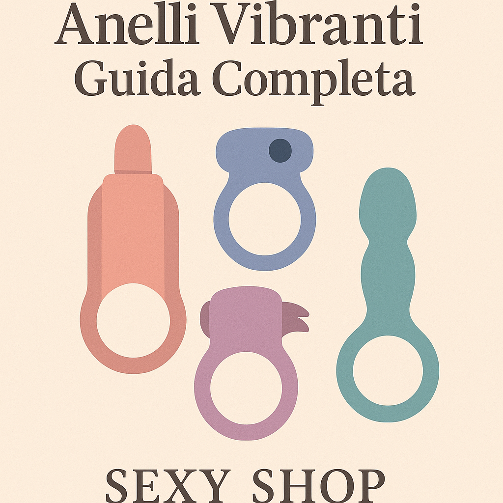 Illustrazione pastello sugli anelli vibranti, con sex toy stilizzati in stile flat elegante, coperti