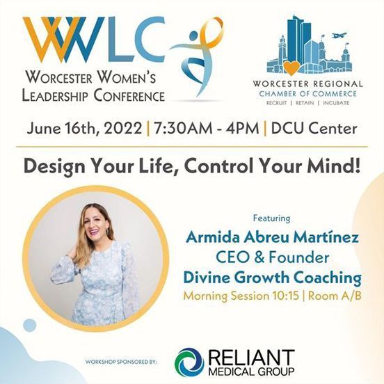 Flyer for Worcester Women's Leadership Conference: June 16, 2022, DCU Center.