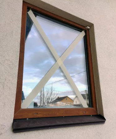 Glass windows protected in preparation for hurricane season in Florida.